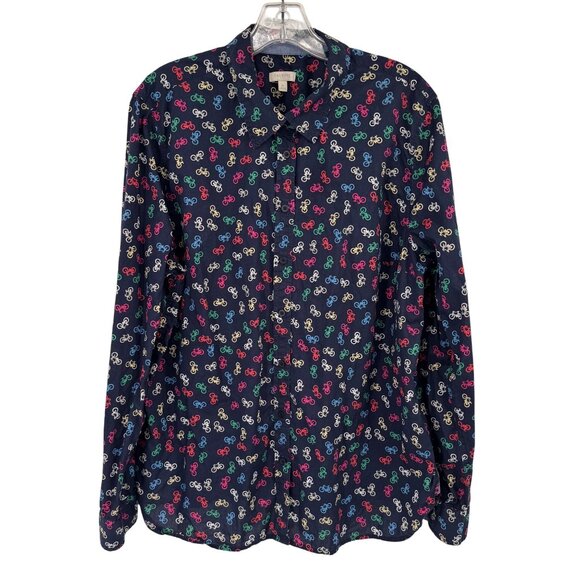 Talbots womens Button-Up Long Sleeve Shirt Bicycle Print 100% Cotton size XL - Picture 1 of 12